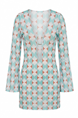 Vestido Sixty Curto Estampa Retrô Verde - Empress Brasil Nacional