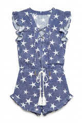 Macaquinho Ruffle Estampa Star Denim - Empress Brasil Nacional