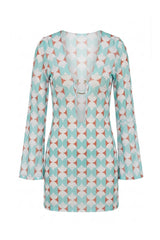 Vestido Sixty Curto Estampa Retrô Verde