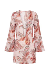 Vestido Sixty Curto Estampa Paisley Rosa