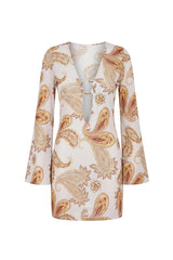 Vestido Sixty Curto Estampa Paisley Amarelo