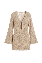 Vestido Sixty Curto Renda Nude