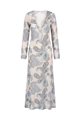 Vestido Sixty Longo Estampa Paisley Azul