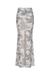 Saia Tule Estampa Paisley Azul