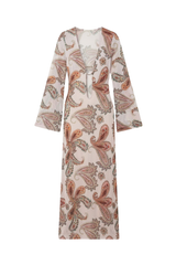 Vestido Sixty Longo Estampa Paisley Rosa