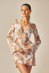 Vestido Sixty Curto Estampa Paisley Amarelo - Empress Brasil Nacional