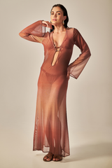 Vestido Sixty Longo Estampa Degradê Bronze - Empress Brasil Nacional