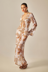 Vestido Sixty Longo Estampa Paisley Amarelo - Empress Brasil Nacional