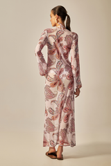 Vestido Sixty Longo Estampa Paisley Rosa - Empress Brasil Nacional