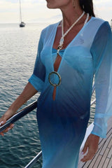 Vestido Sixty Longo Tule Degradê Azul - Empress Brasil Nacional