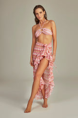 Saia Ruffle Estampa Chevron Rosa - Empress Brasil Nacional