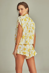 Shorts Ruffle Estampa Star Amarelo - Empress Brasil Nacional