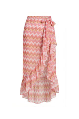 Saia Ruffle Estampa Chevron Rosa