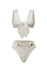Biquini Beatriz Textura Floral Branco
