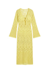 Vestido Sixty Longo Renda Amarelo