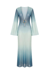 Vestido Sixty Longo Tule Degradê Azul