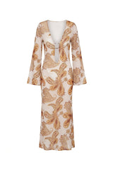 Vestido Sixty Longo Estampa Paisley Amarelo