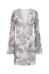 Vestido Sixty Curto Estampa Paisley Azul