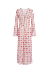 Vestido Sixty Longo Estampa Retrô Pink