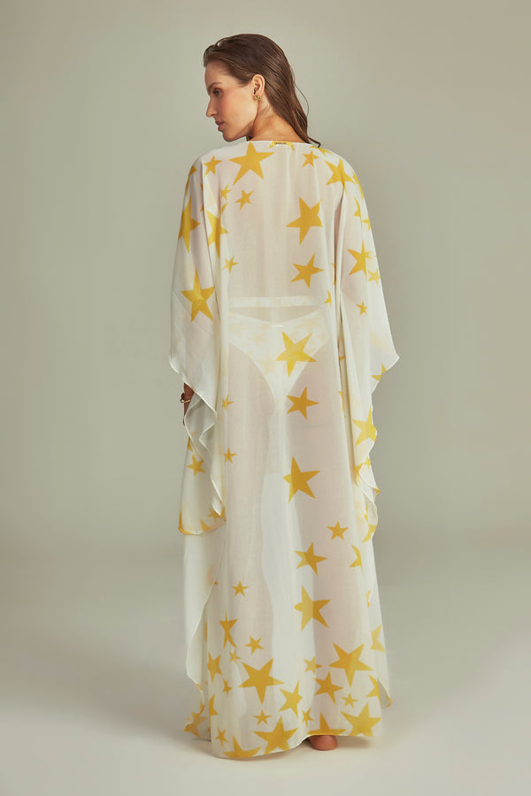 Kaftan Maresias Estampa Star Amarelo - Empress Brasil Nacional