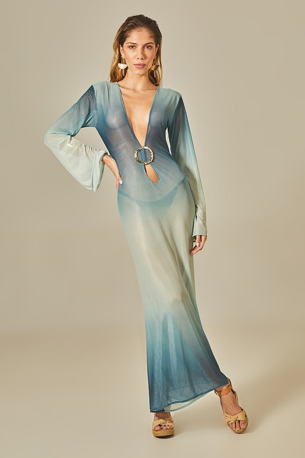 Vestido Sixty Longo Tule Degradê Azul - Empress Brasil Nacional