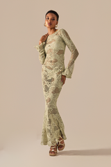 Vestido Azely Long Renda Pistache