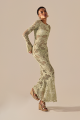 Vestido Azely Long Renda Pistache