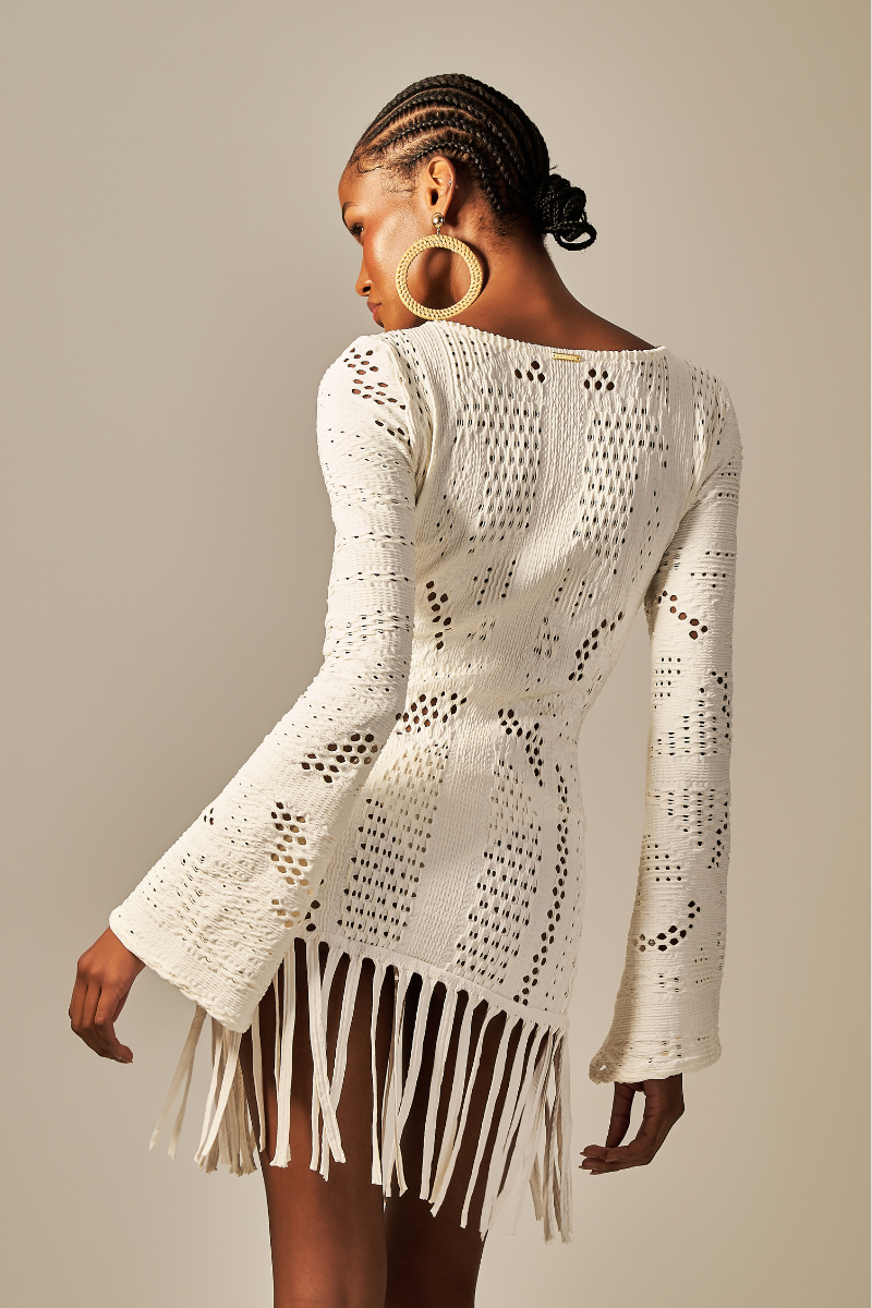 Vestido Lucia Textura Jaquard Off White - Empress Brasil Nacional