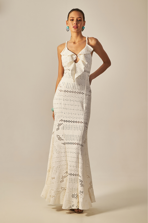 Vestido Martha Textura Jaquard Off White - Empress Brasil Nacional