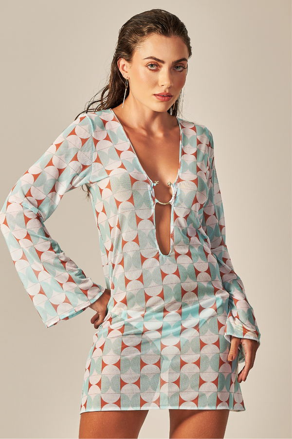 Vestido Sixty Curto Estampa Retrô Verde - Empress Brasil Nacional