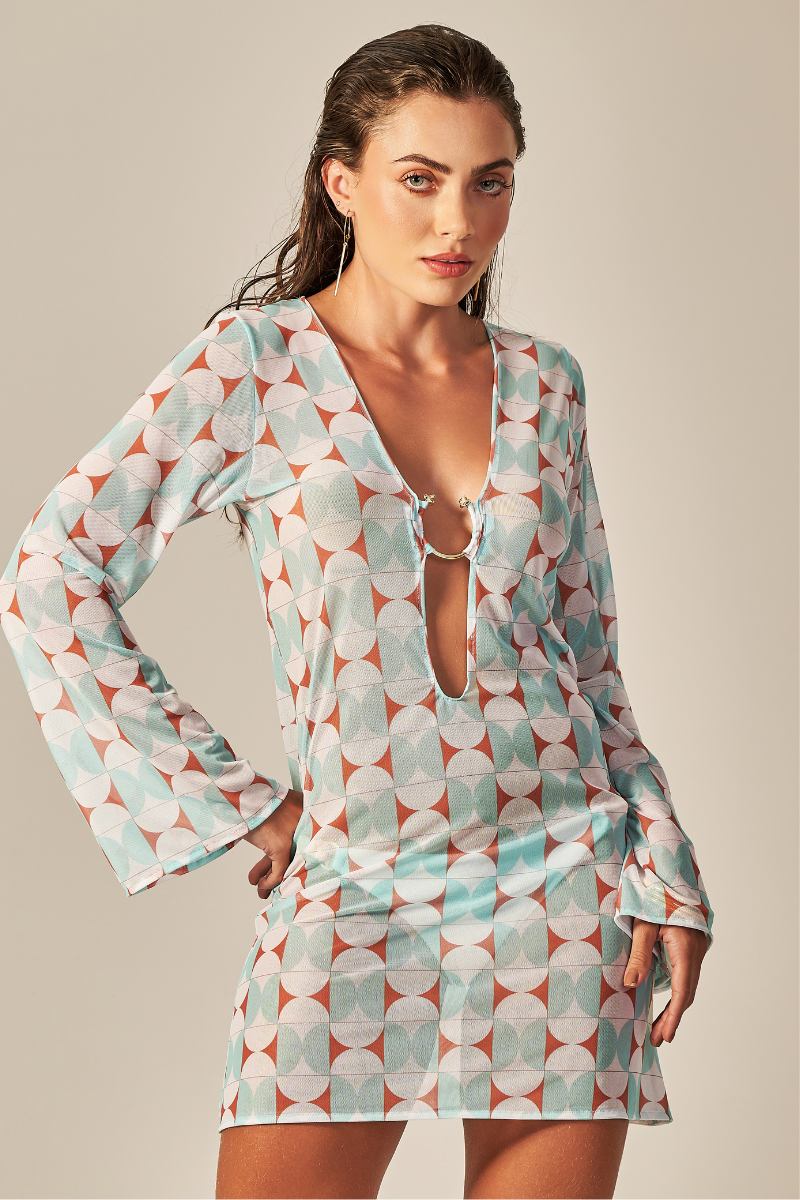 Vestido Sixty Curto Estampa Retrô Verde - Empress Brasil Nacional