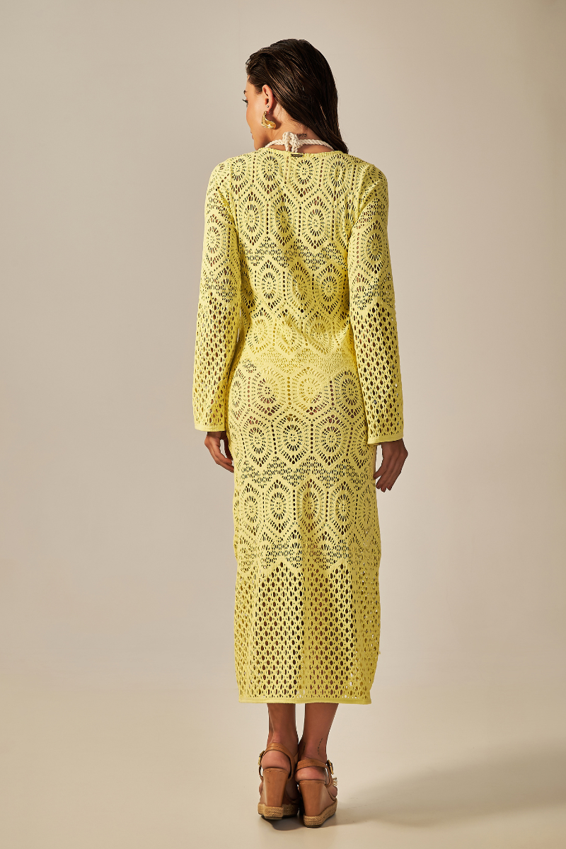 Vestido Sixty Longo Renda Amarelo - Empress Brasil Nacional