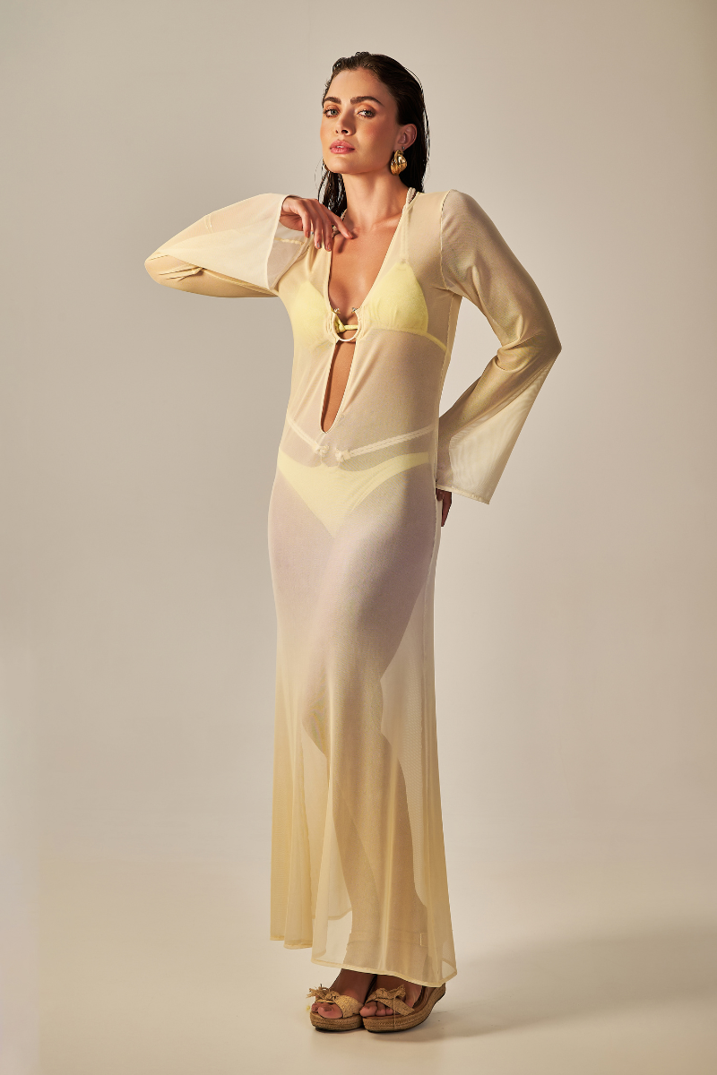 Vestido Sixty Longo Estampa Degradê Amarelo - Empress Brasil Nacional