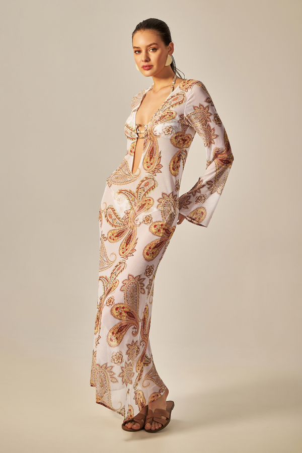 Vestido Sixty Longo Estampa Paisley Amarelo - Empress Brasil Nacional