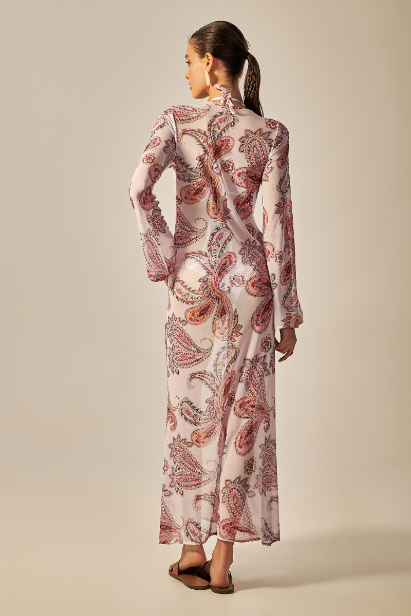 Vestido Sixty Longo Estampa Paisley Rosa - Empress Brasil Nacional