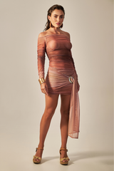 Vestido Yasmin Estampa Degradê Bronze - Empress Brasil Nacional