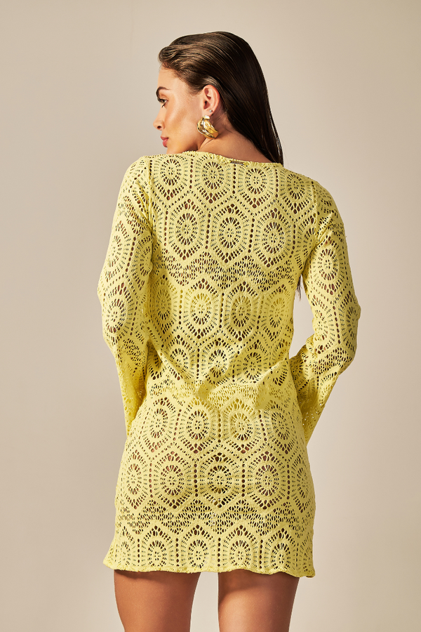 Vestido Sixty Curto Renda Amarelo - Empress Brasil Nacional
