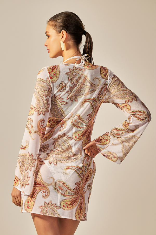 Vestido Sixty Curto Estampa Paisley Amarelo - Empress Brasil Nacional