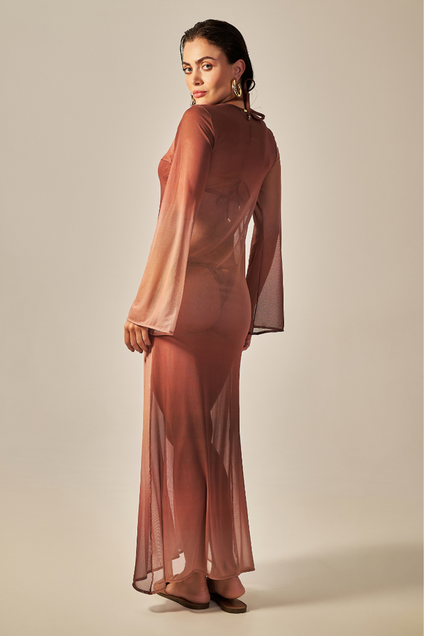 Vestido Sixty Longo Estampa Degradê Bronze - Empress Brasil Nacional