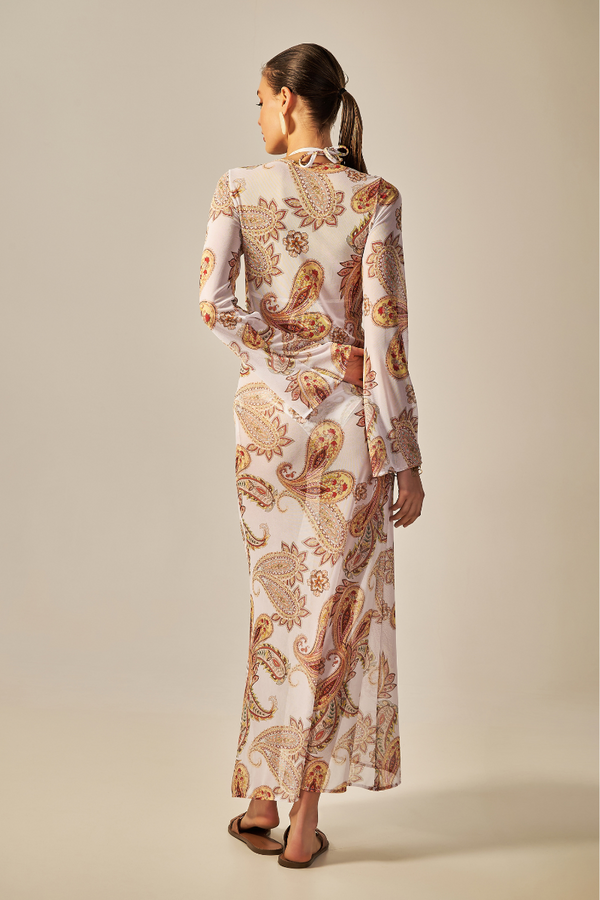 Vestido Sixty Longo Estampa Paisley Amarelo - Empress Brasil Nacional