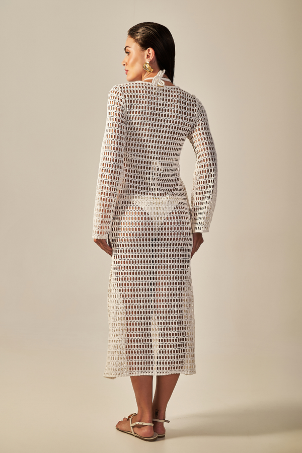 Vestido Sixty Longo Rede Off White - Empress Brasil Nacional