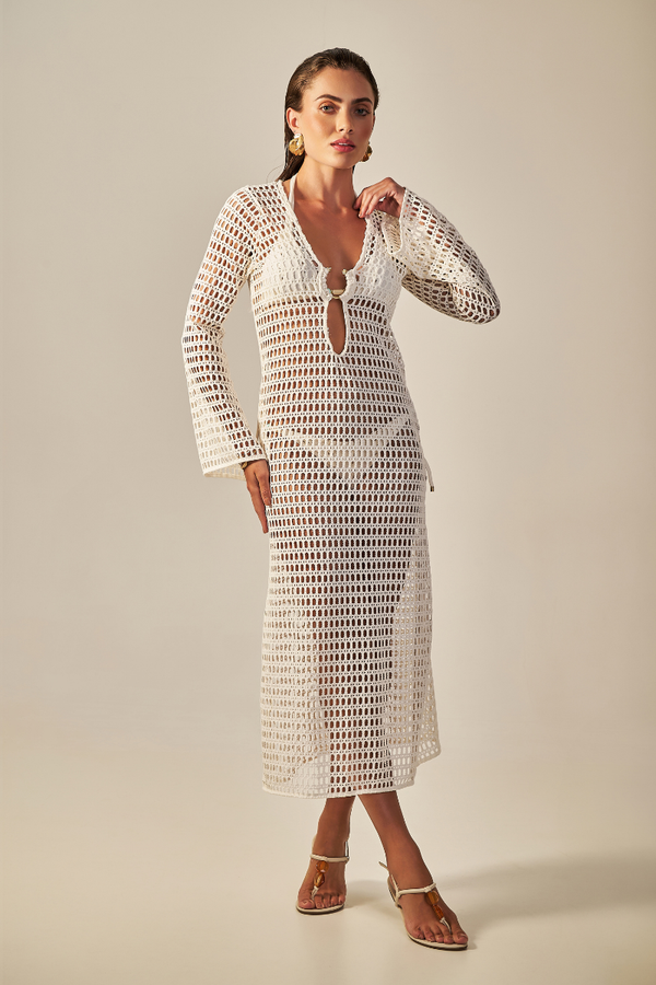 Vestido Sixty Longo Rede Off White - Empress Brasil Nacional
