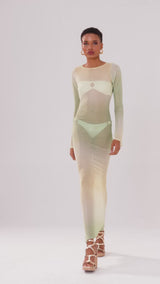 Vestido Soleil Estampa Degradê Verde Amarelo