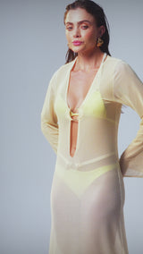 Vestido Sixty Longo Estampa Degradê Amarelo