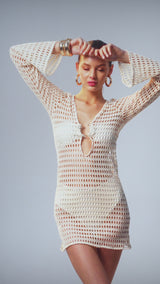 Vestido Sixty Curto Rede Off White