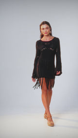Vestido Lucia Textura Jaquard Preto