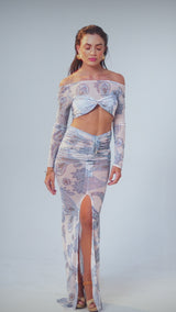 Top Tule Estampa Paisley Azul