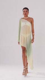 Kaftan Kaia Estampa Degradê Verde Amarelo