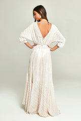 Vestido Wrap Estampa Listras Khaki - Empress Brasil Nacional