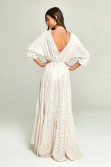 Vestido Wrap Estampa Listras Khaki - Empress Brasil Nacional